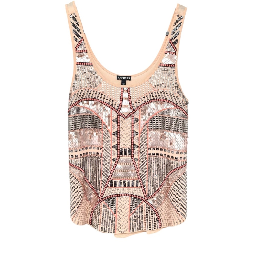 Express Sequined Tank Top Women Small Blush Pink Embellished 2015